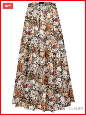 Women's Chiffon Maxi Skirt High Waist Tiered Pleated A-Line Flowy Long Skirt